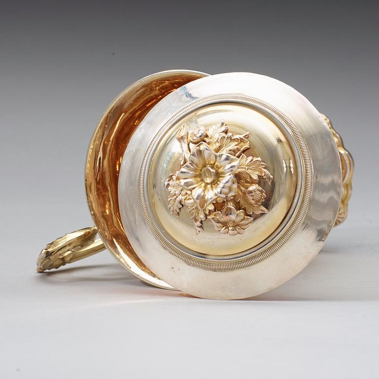 A Russian 19th century silver-gilt cup and cover, unidentified makers mark, Moscow 1847.