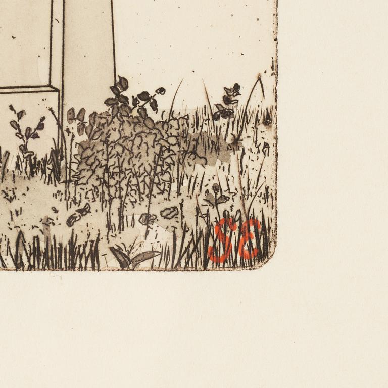 Sten Eklund, etching with coloring, signed.