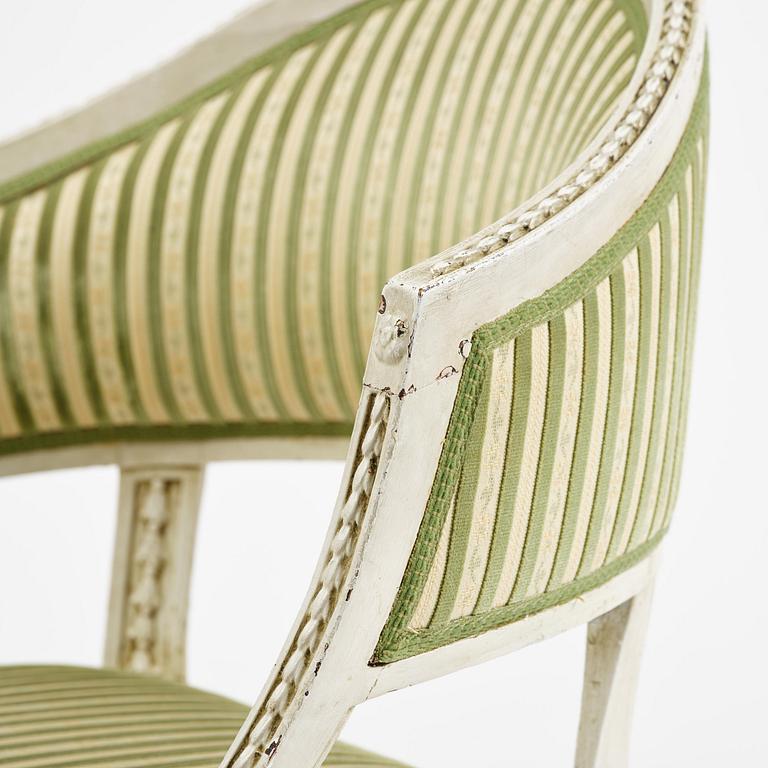 A late Gustavian open back armchair, Stockholm, late 18th century.