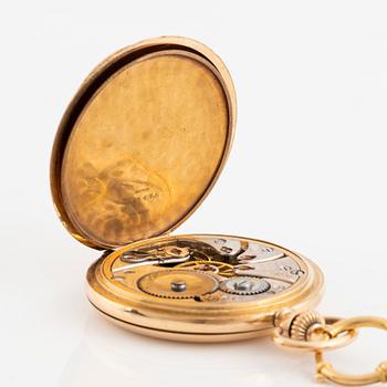 Pocket watch, Record, hunter, 14K guld, chain in 18K gold, ca 52 mm.