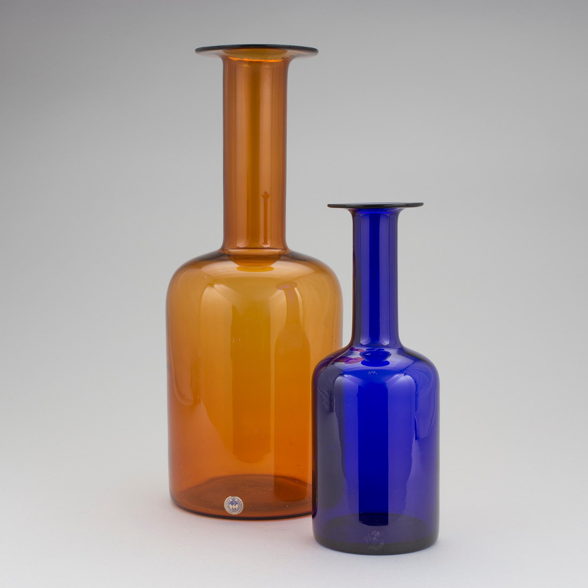 2 glas vases by Holmegaard glassworks in Denmark, 1960's.