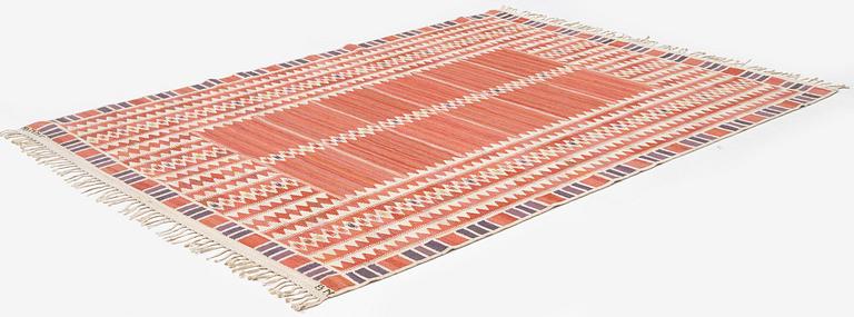 Barbro Nilsson, a carpet, 'Salerno röd', flat weave, c. 261 x 193 cm, signed AB MMF BN.