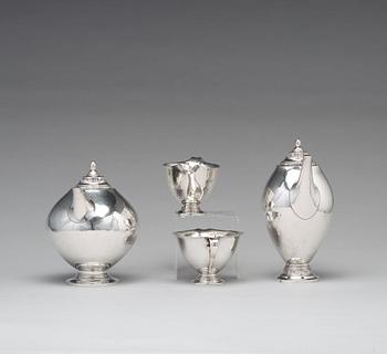Johan Rohde, kaffe- och teservis 4 delar, Georg Jensen, Köpenhamn 1919, 830/1000 silver, svenska importstämplar GAB F.