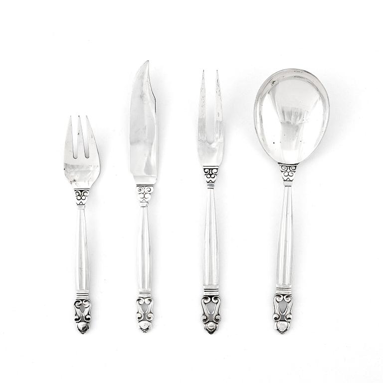 Johan Rohde, a set of 18 pcs of Acorn sterling silver and stainless steel flatware, Georg Jensen, Copenhagen post 1945.