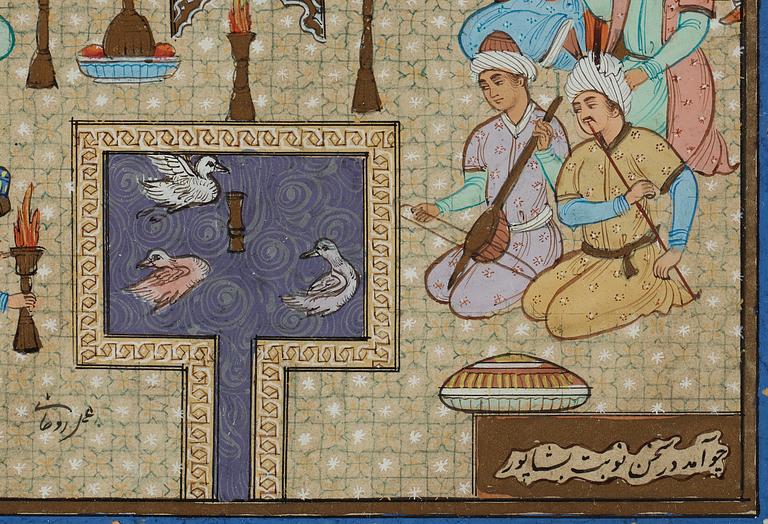 A gouache by an unknown artist, signed Hossein Rohani. Mid 20th century.