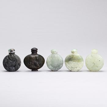 SNUSFLASKOR, 5 st, serpentinsten, 1900-talets slut.