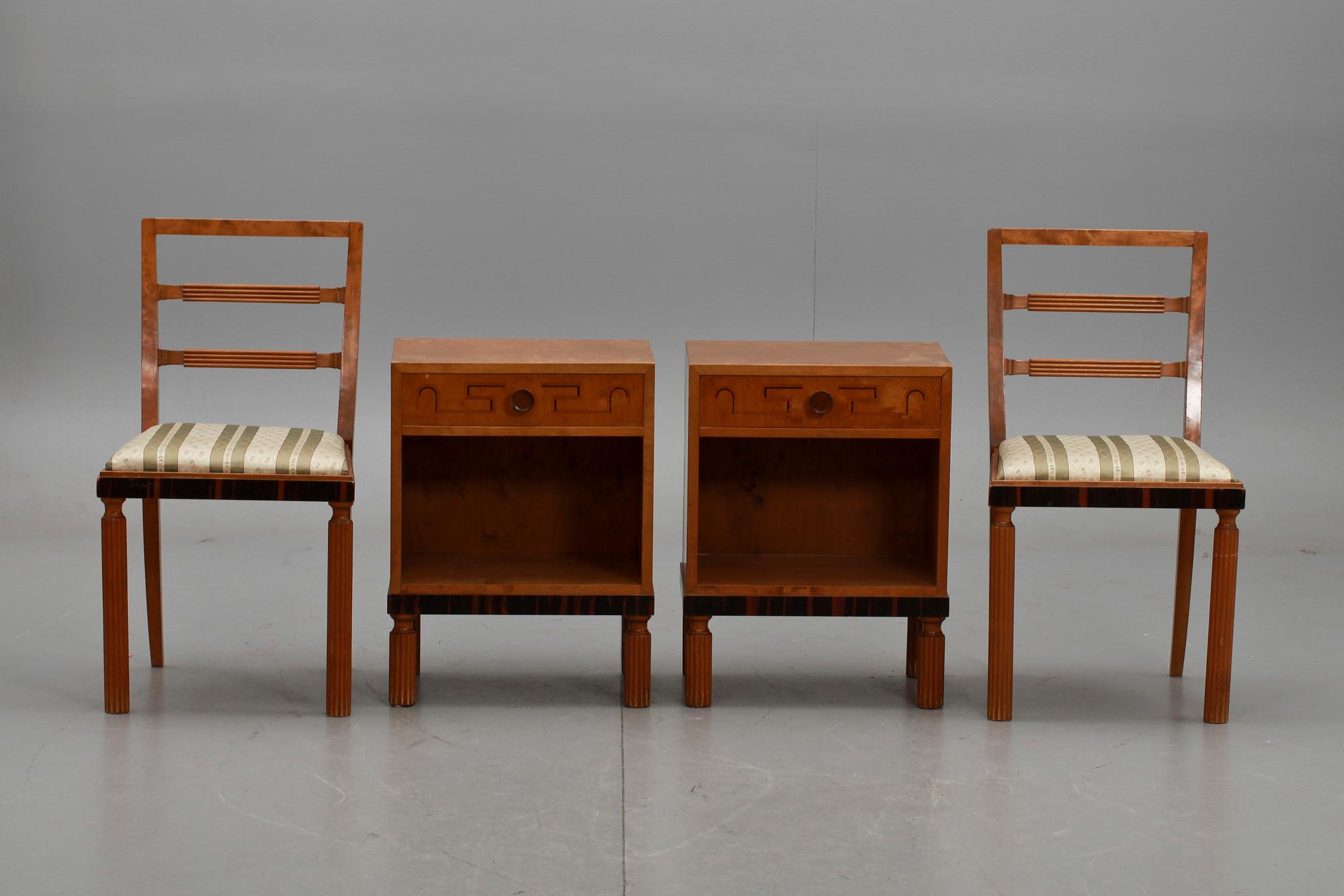 SÄNGBORD, ett par samt STOLAR, ett par, Art deco, 1900-talets första hälft.