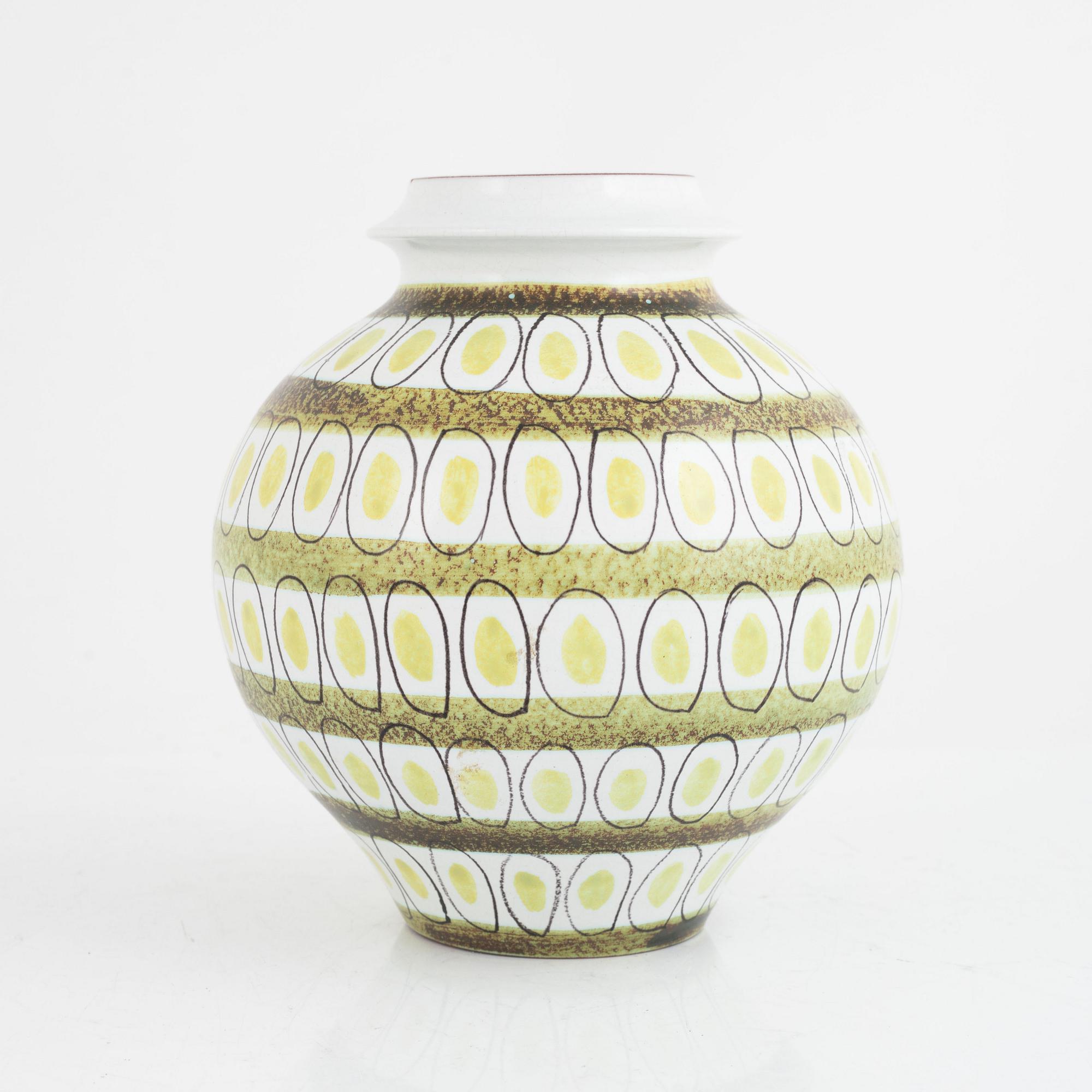 Stig Lindberg, vase, faience, Gustavsberg studio.