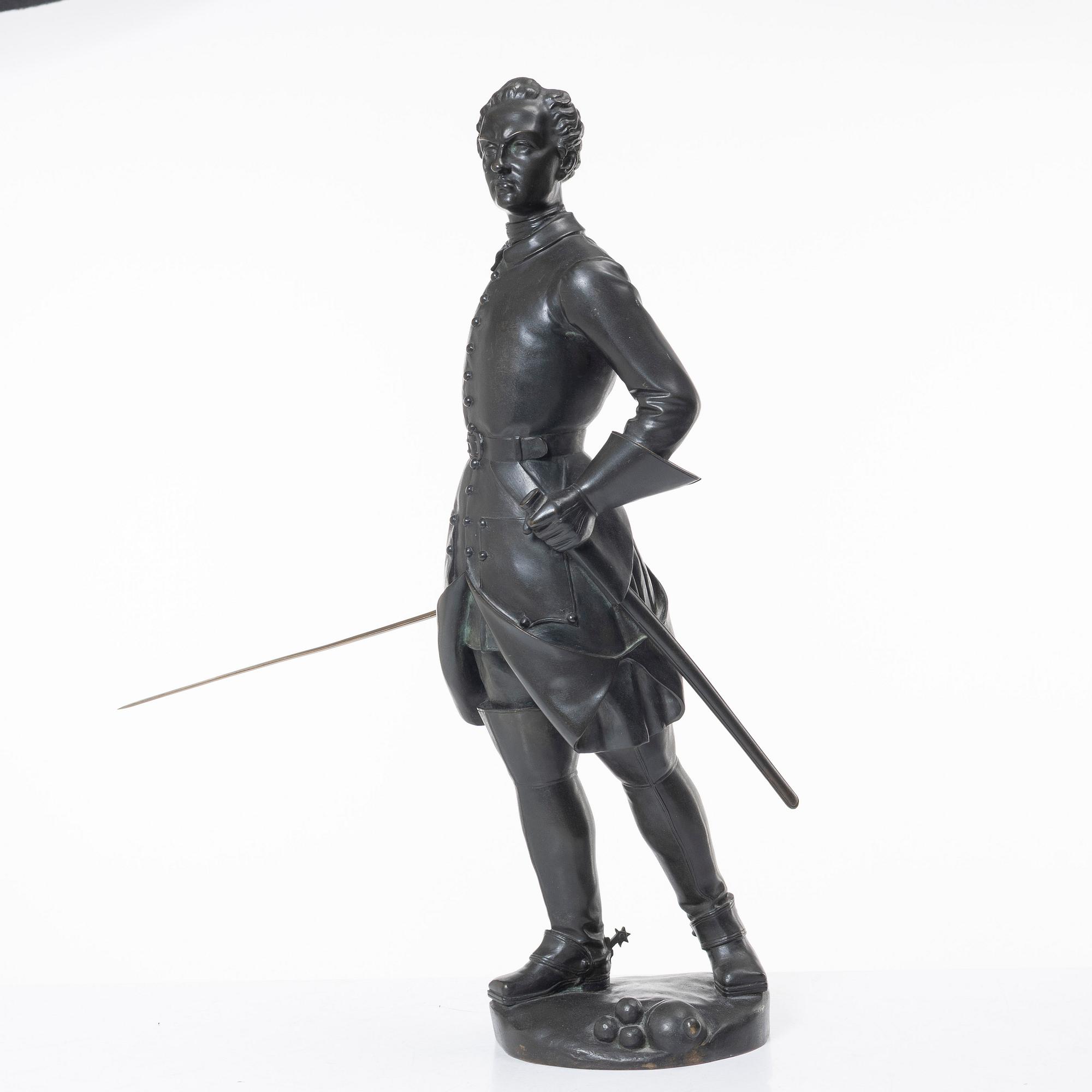 A bronze sculptur of King Charles XII of Sweden.