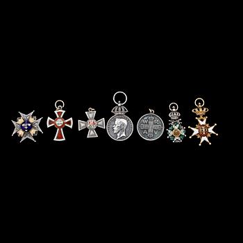 MINIATYRORDNAR, 7 st, silver och emalj, 1900-talets början.