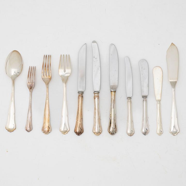 Bestickuppsättning, 87 delar, silver, modell "Saga", övervägande Skandia-Hultman, Stockholm, bl.a. 1960.