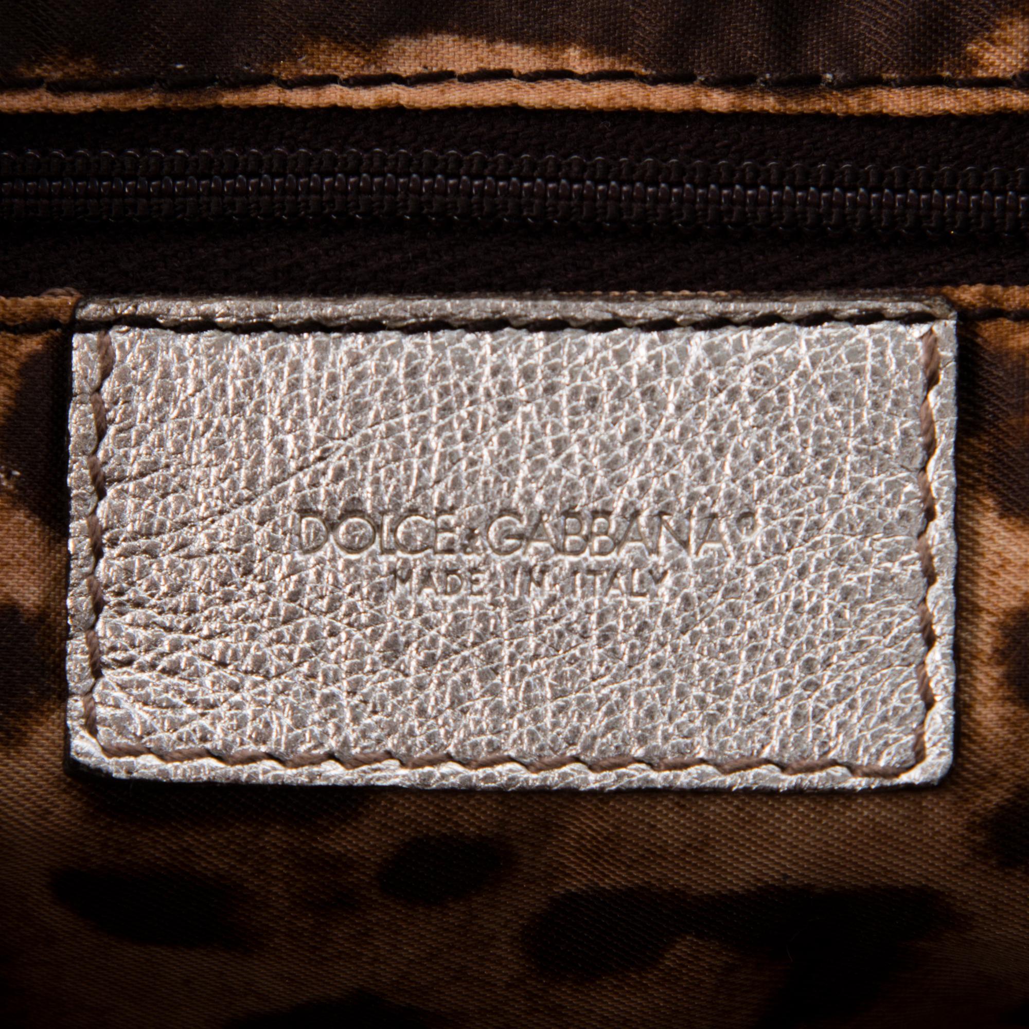 DOLCE & GABBANA Silver Leather Satchel Bag.