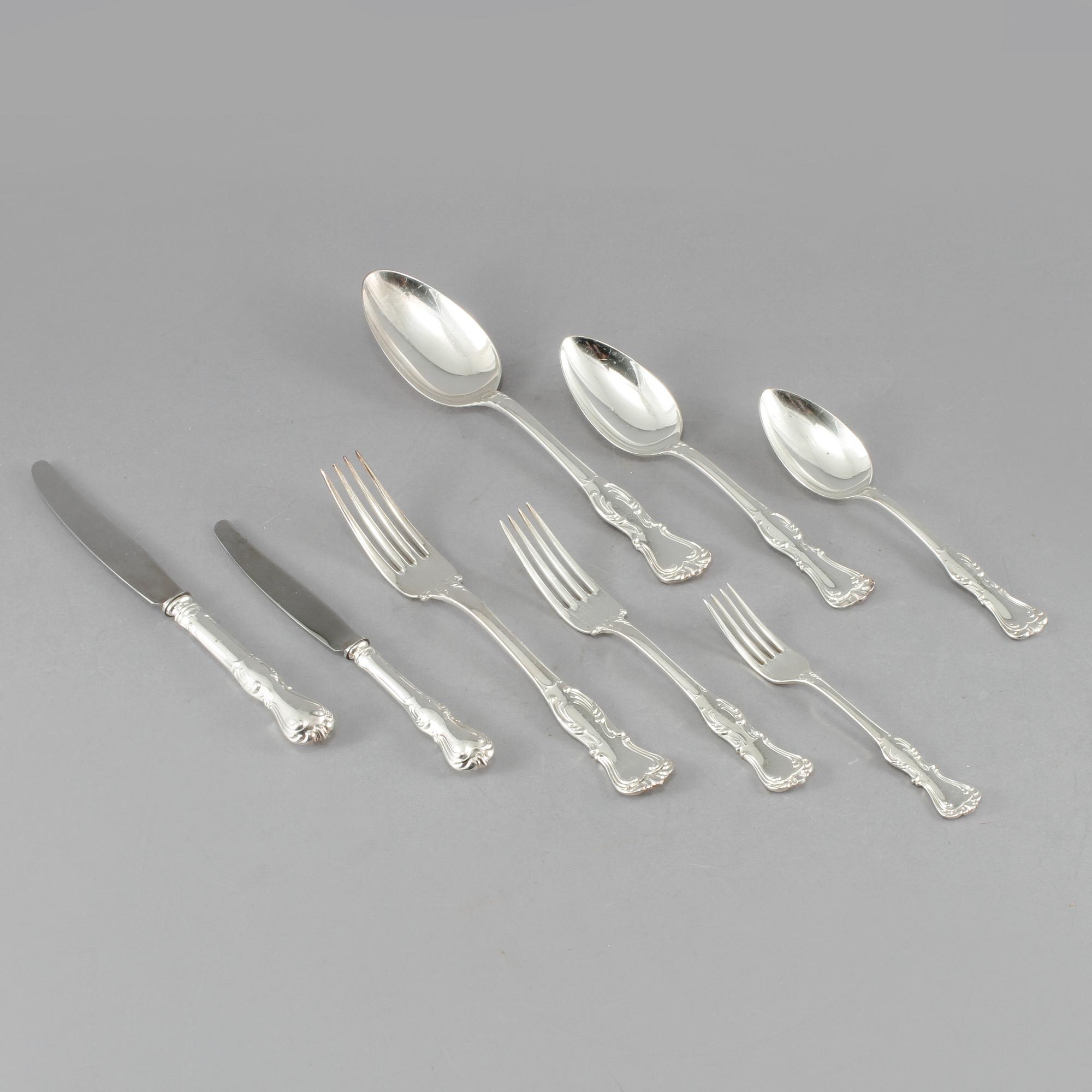 BESTICKSERVIS, 47 delar, silver, "Prins Albert", GAB, Stockholm, 1900-talets mitt/andra hälft, vikt ca 2440 g.