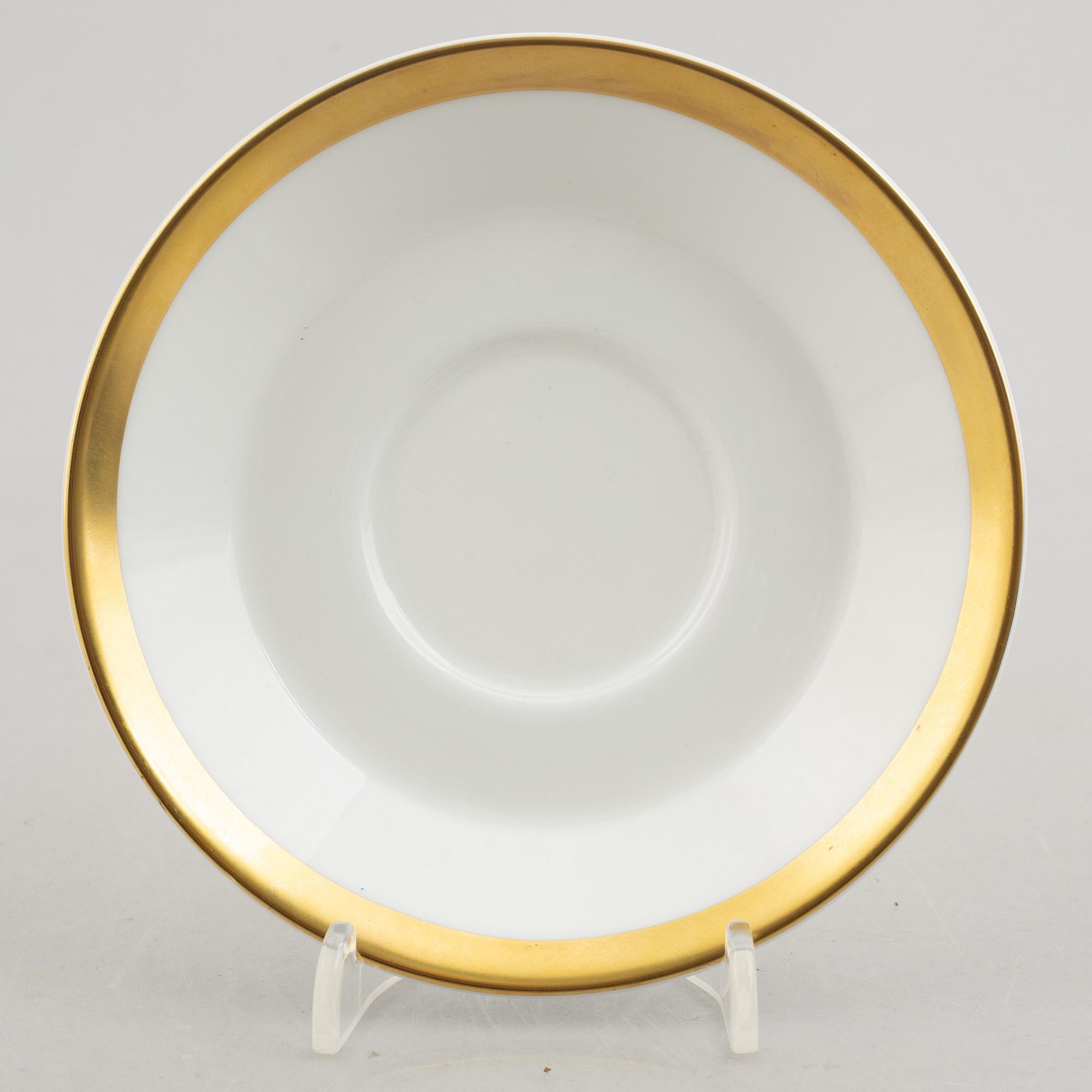 Karin Björquist, five 'Nobel' bone china coffee cups with saucers, Rörstrand.