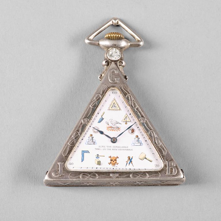 A silver triangular Masonic watch, Tempor Watch Co, ca 1940.