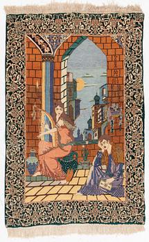 A figural Tabriz rug, c. 152 x 100 cm.