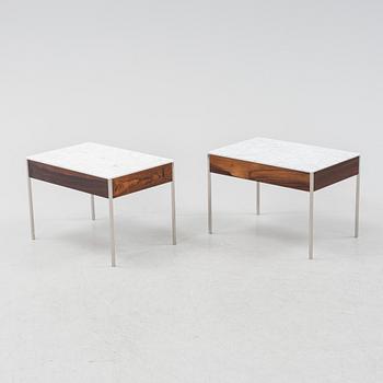 A pair of rosewood and marble side tables, Luxus, Vittsjö.