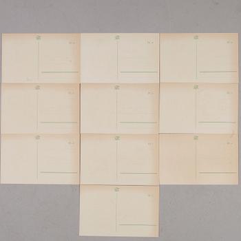 POSTKORTTEJA / TAIDEKORTTEJA, 10 kpl, Tove Janssonin mukaan, painettu signeeraus, Taidekorttikeskus 1941.