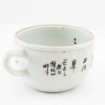 A set of two Chinese tea pots and a tea caddy, early 20th century.