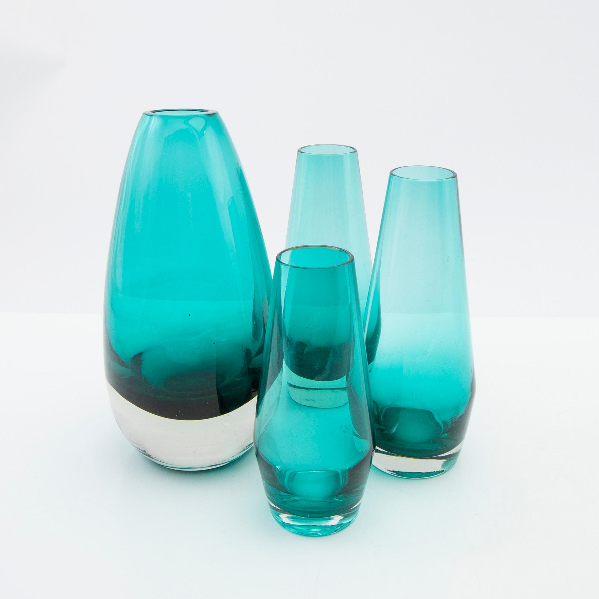 Tamara Aladin, vaser, 4 st, glas, Riihimäen Lasi, Finland,  1960/70-tal.