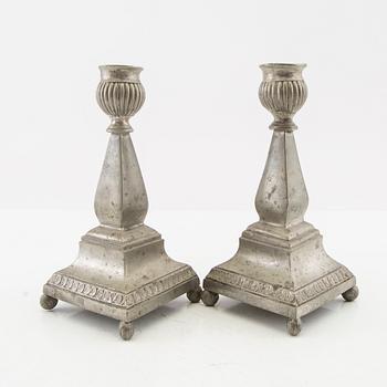 Johan Gottfrid Unger candlesticks, a pair, pewter, Norrköping 1842.