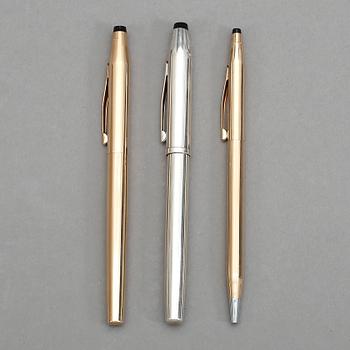 PENNOR, 3 st, silver respektive 2 guldpläterade, Cross.