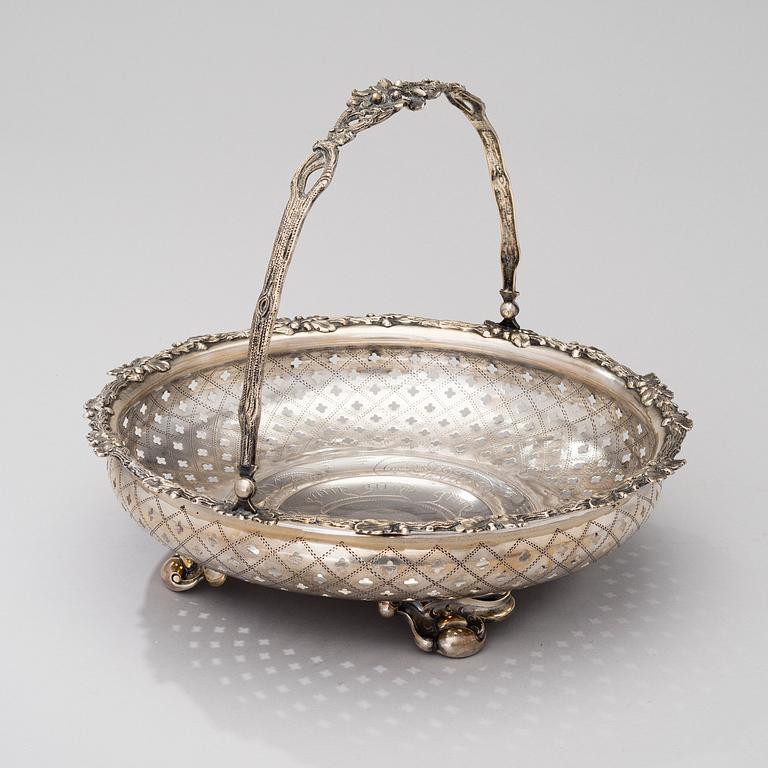 A SILVER SWING HANDLE BASKET, Germany late 19th century, controll marks Soviet Union, 20th century, weight 694 g.