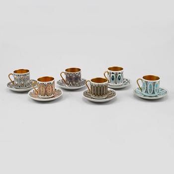 KOPPAR, 6 st, porslin, Arabia, Finland, 1950/60-tal.