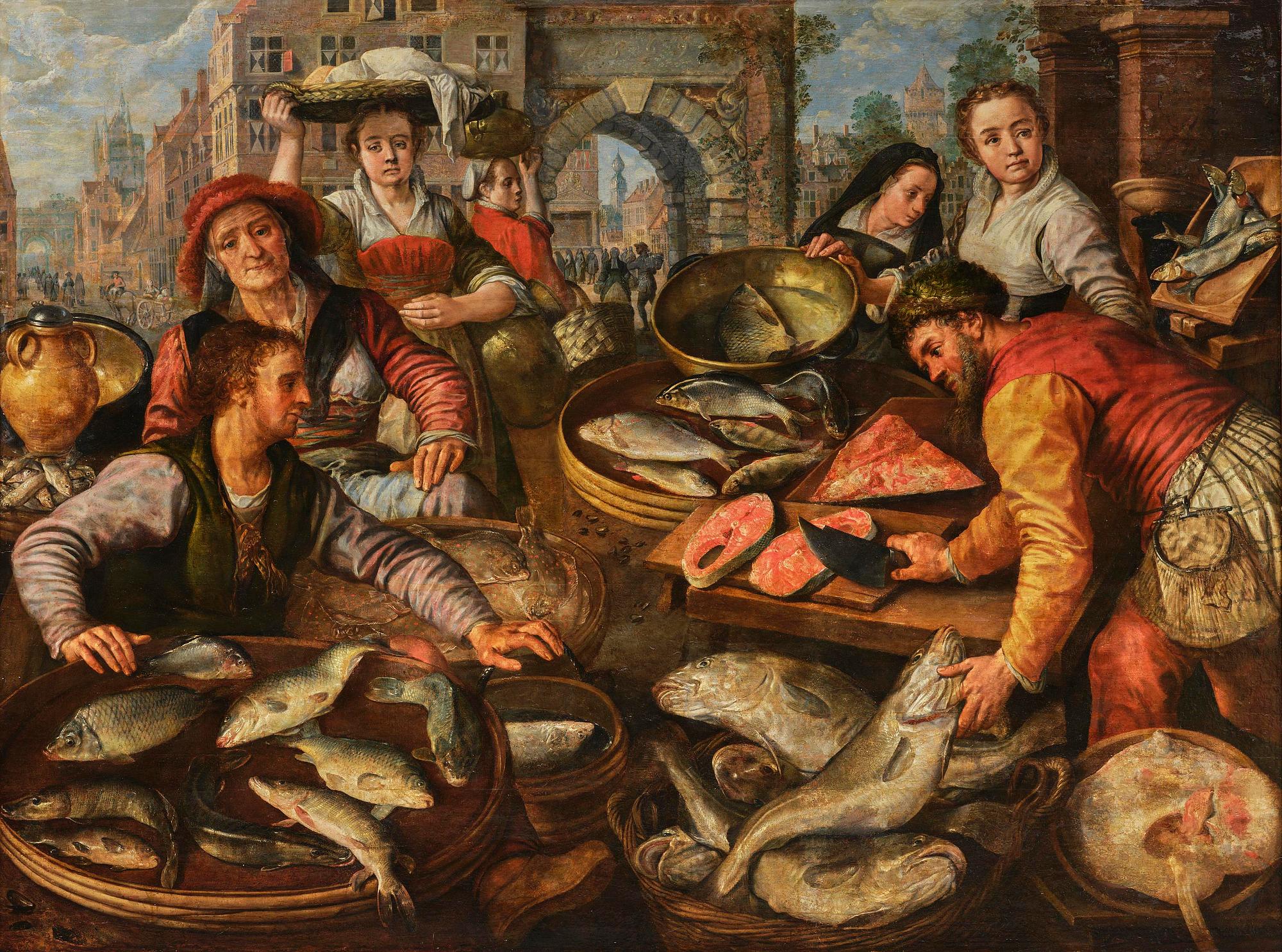 Joachim Beuckelaer, A fish market outside the city gate of Antwerp.