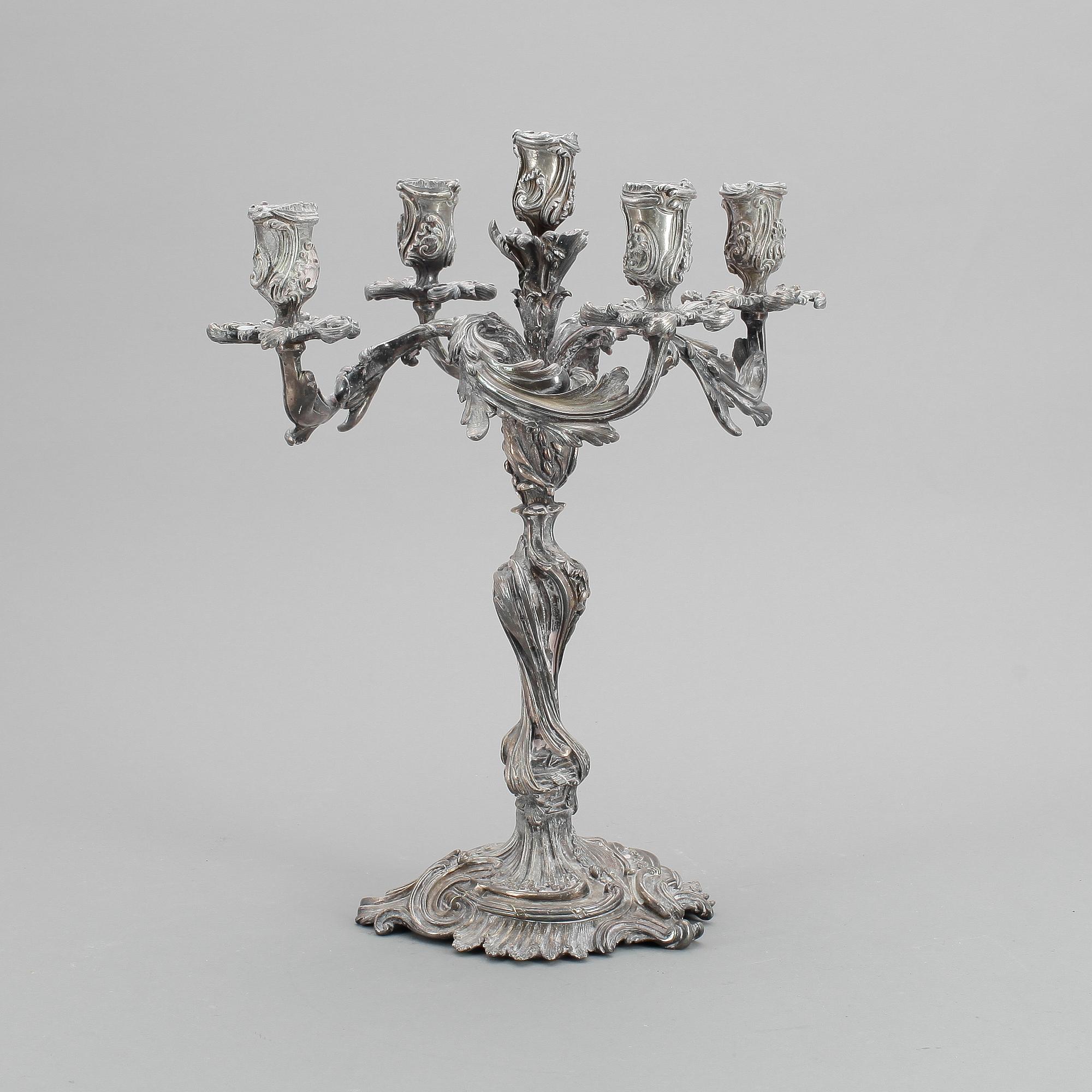 KANDELABER, vitmetall, nyrokoko, 1800-talets andra hälft.