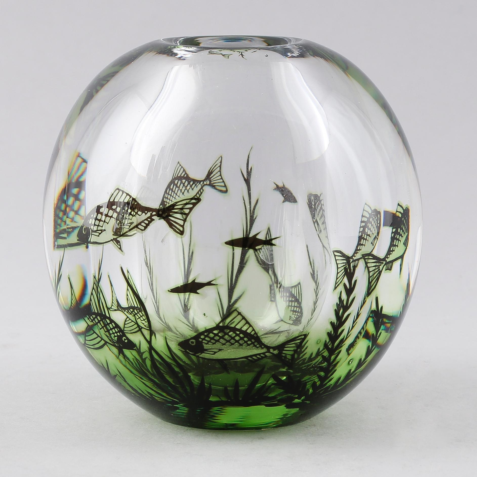 VAS, glas, Fiskgraal, Edward Hald, Orrefors, signerad.