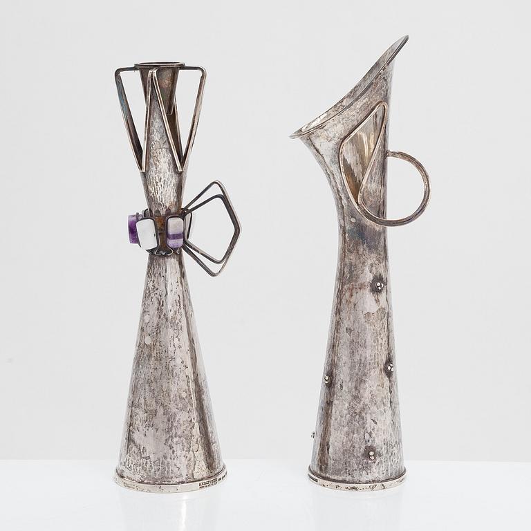 A silver vase and candlestick, Pirkan-Kulta, Tampere, Finland 1961 and 1960.