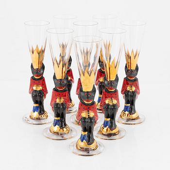 Gunnar Cyrén, eight 'Djävulsglas' vodka glasses, 'Nobel', Orrefors.