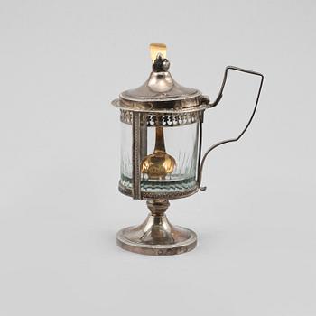 SENAPSKANNA, silver och glas, Frankrike, 1800-talets början.