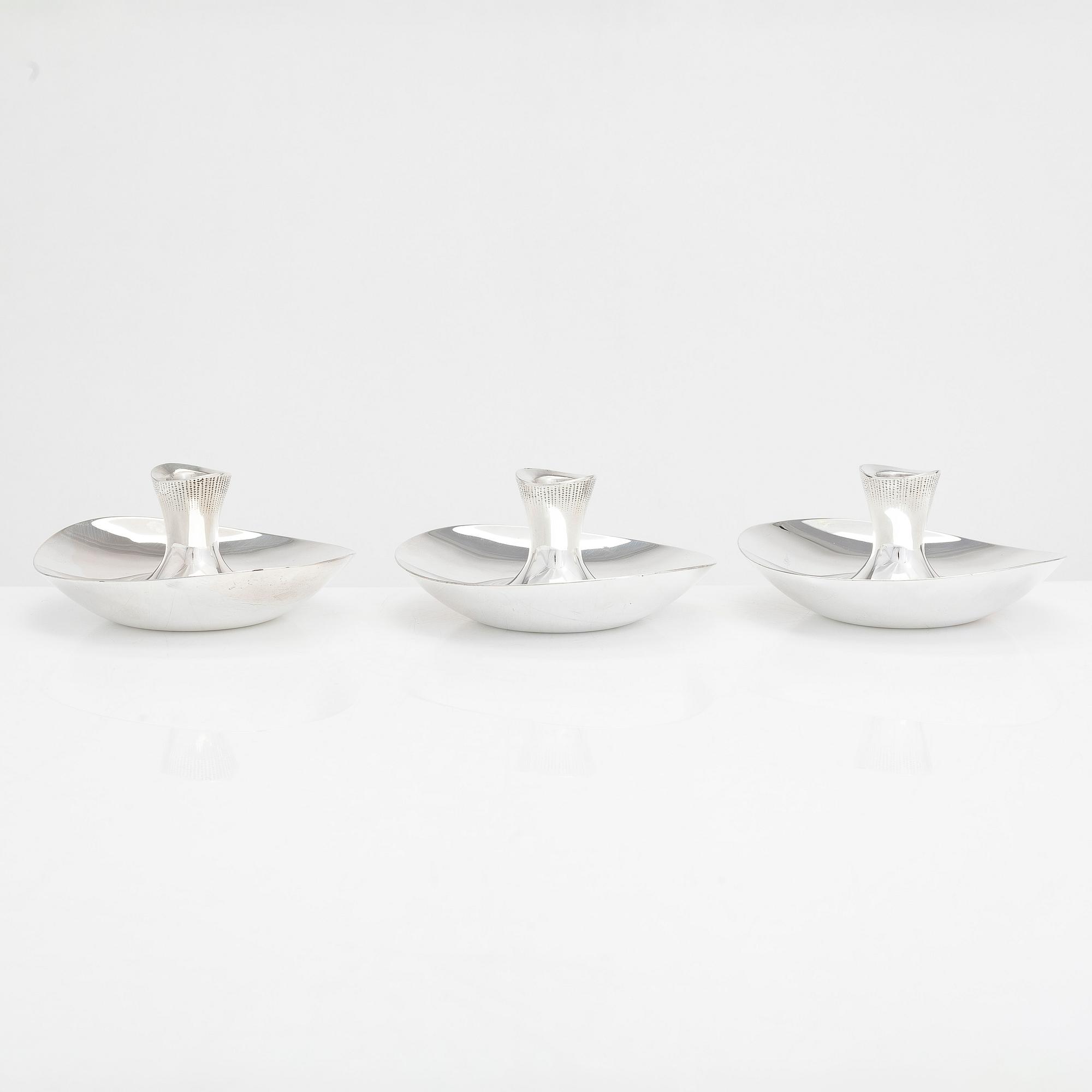 Tapio Wirkkala, ljusstakar, 3 st, silver, Hopeatehdas, Helsingfors 1958-59.