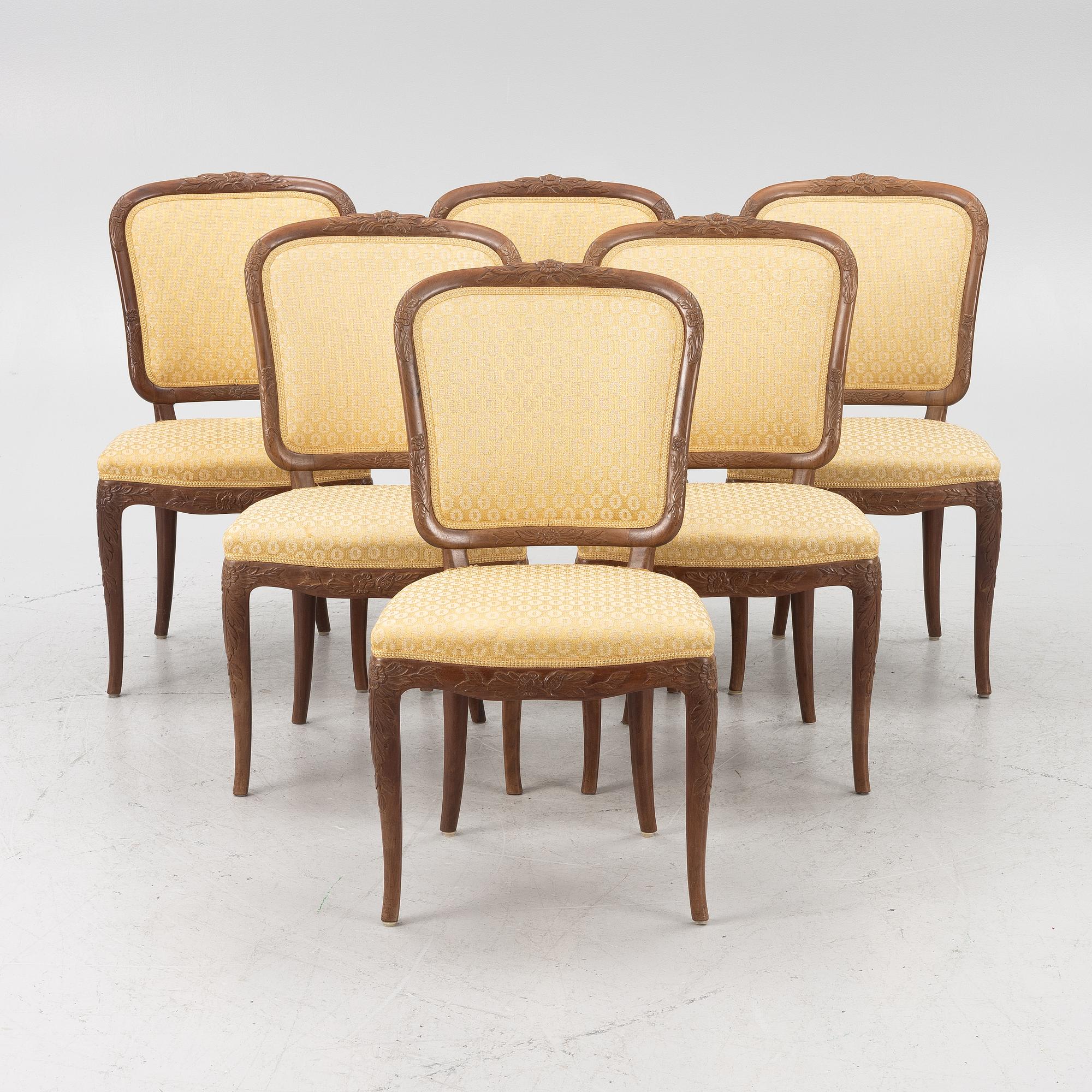 Carl Malmsten, a rare set of six chairs, Cabinetmaker Albin Johansson, Stockholm, 1946.