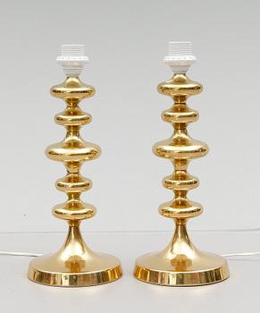 BORDSLAMPOR, 1 par, mässing, 1900-talets mitt.