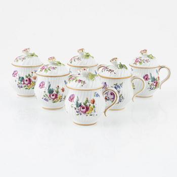 A group of six porcelain creme cups, Vienna-like mark, around the year 1900.