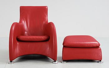 A Gerard van den den Berg red leather easy chair, 'Loge', Montis, Holland.