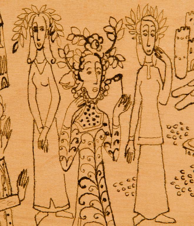 Birger Kaipiainen, piirros, tussi vanerille, signeerattu ja päivätty -46.