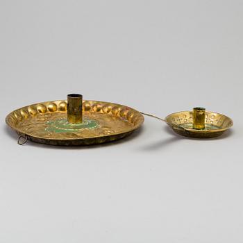 TWO BRASS NIGHT LIGHTS, 19th/20th century.