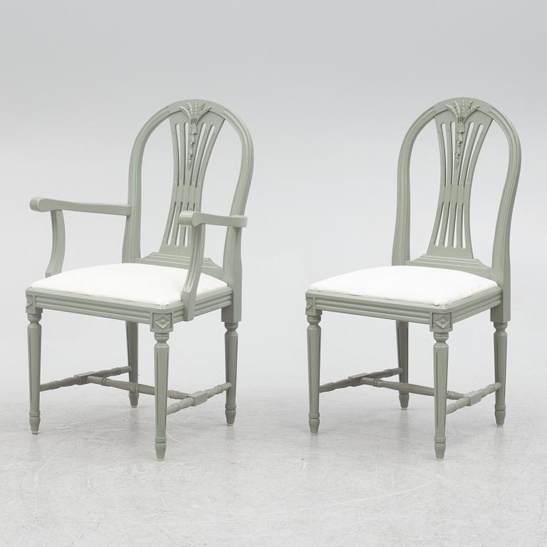 Dining table, with 2 armchairs and 6 chairs, Gustavian style, late 20th century.