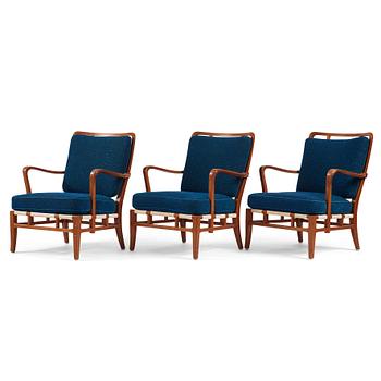 Carl-Axel Acking, a set of 3 easy chairs, "NK Hantverk" Nordiska Kompaniet, 1940s. Provenance Carl Axel Acking.