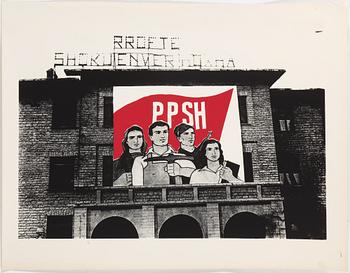 AFFISHER, 9 st, 1960-90s. Bla en multipel av Oscar Reutersvärd, signerad och numrerad 15/60.
