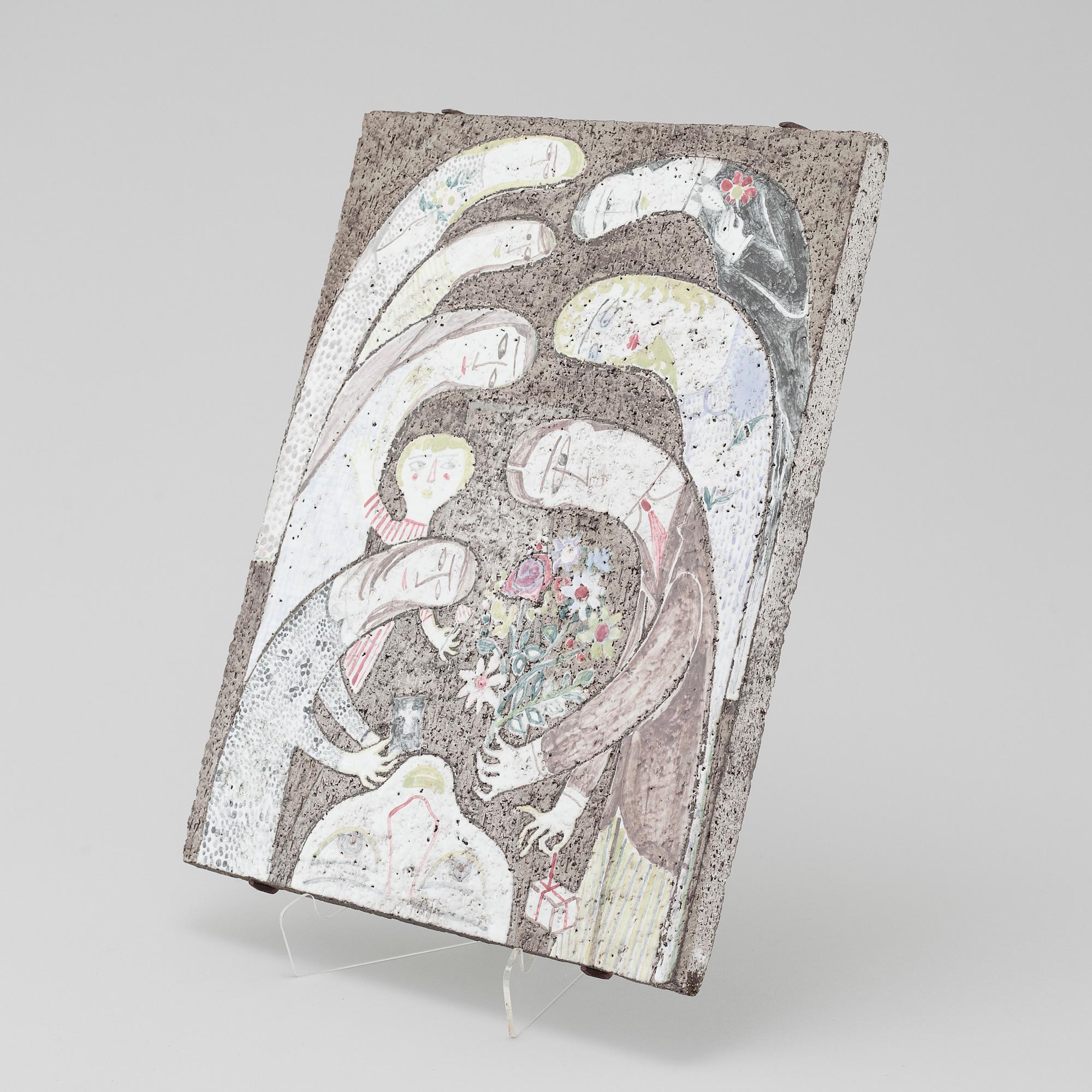 A chamotte stoneware wall plaque attributed to Marie Simmulsson for Upsala Ekeby, second half of the 20th century.