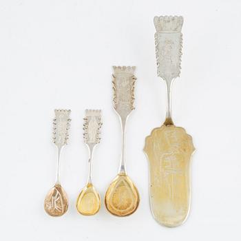 25 parcel-gilt silver cutlery,  1970-78.