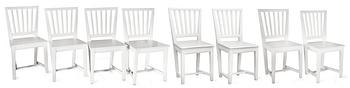 179. A SET OF EIGTH WHITE LACQUERED CHAIRS,