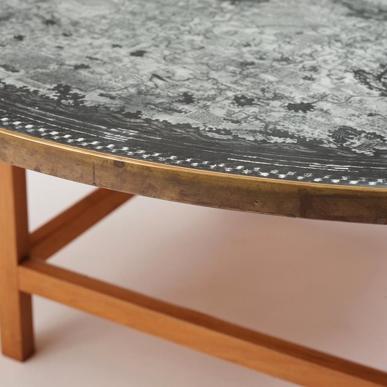 Josef Frank, a mahogany base table, map on the top, Svenskt Tenn, Sweden, model U601 (the top) & U491, 1960s-70s.