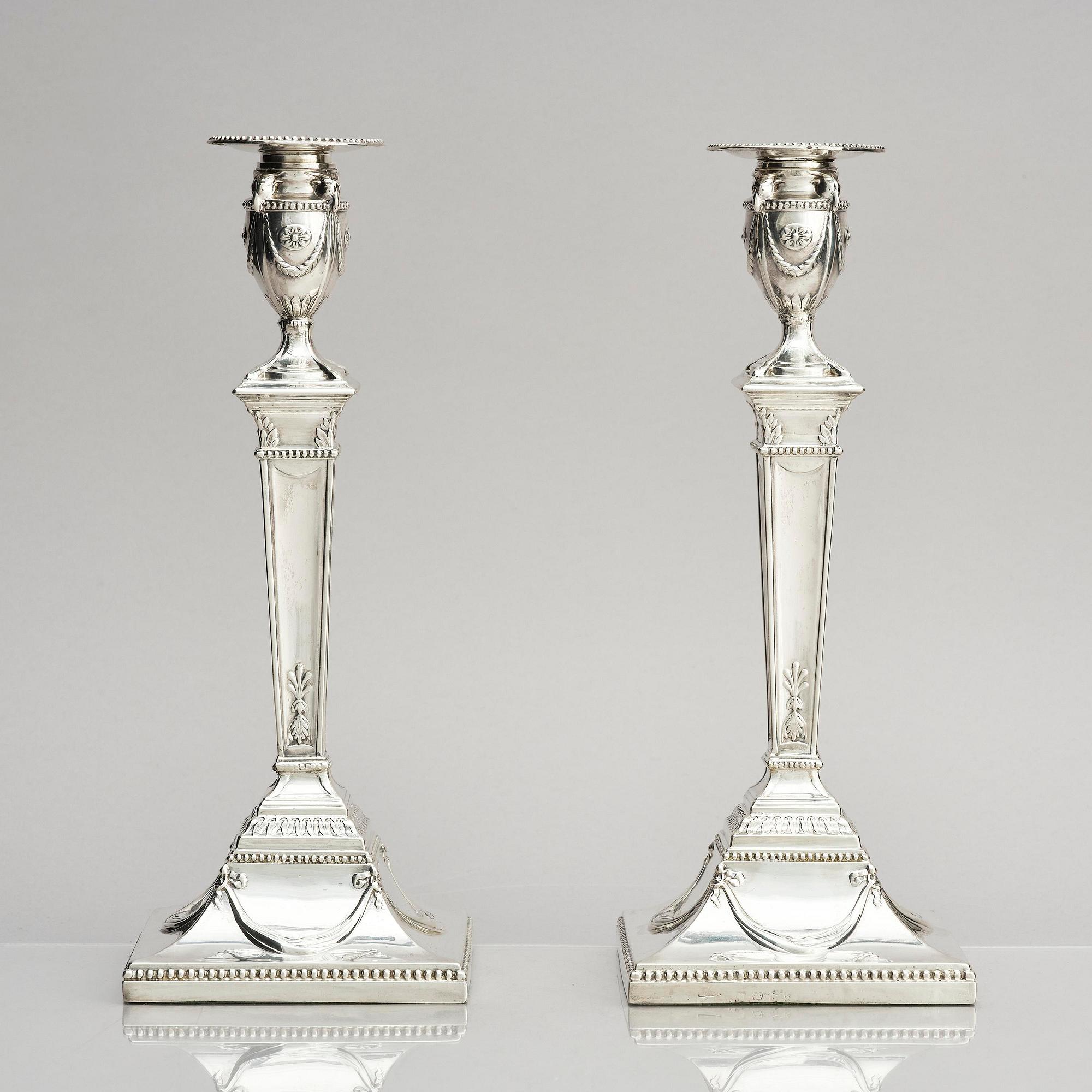A pair of silver candlesticks, marks of John Parsons & Co, Sheffield, possibly 1784-85.
