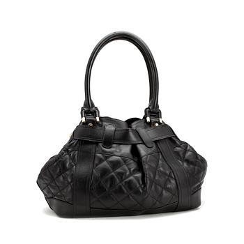 BURBERRY, a quilted black leather shoulder bag.